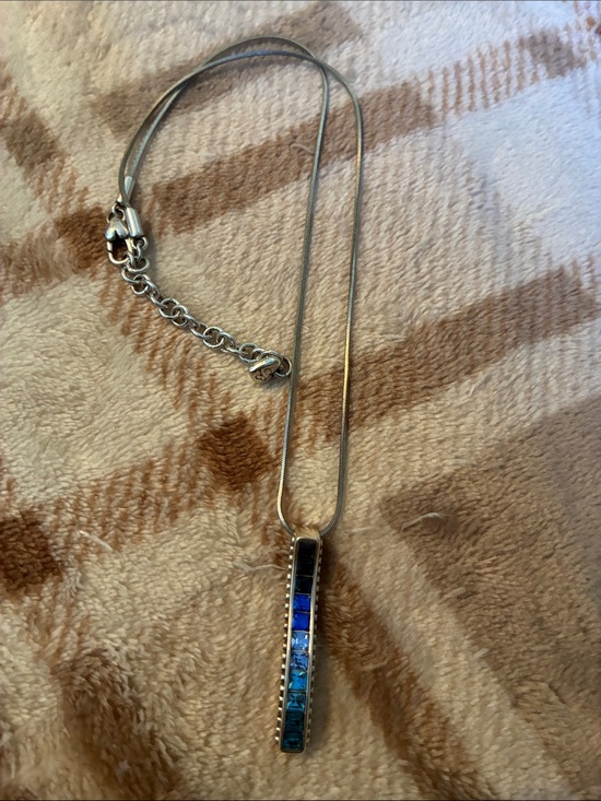 Brighton Jewelry - Silver Bar Pendant Necklace with Blue Ombre Crystals